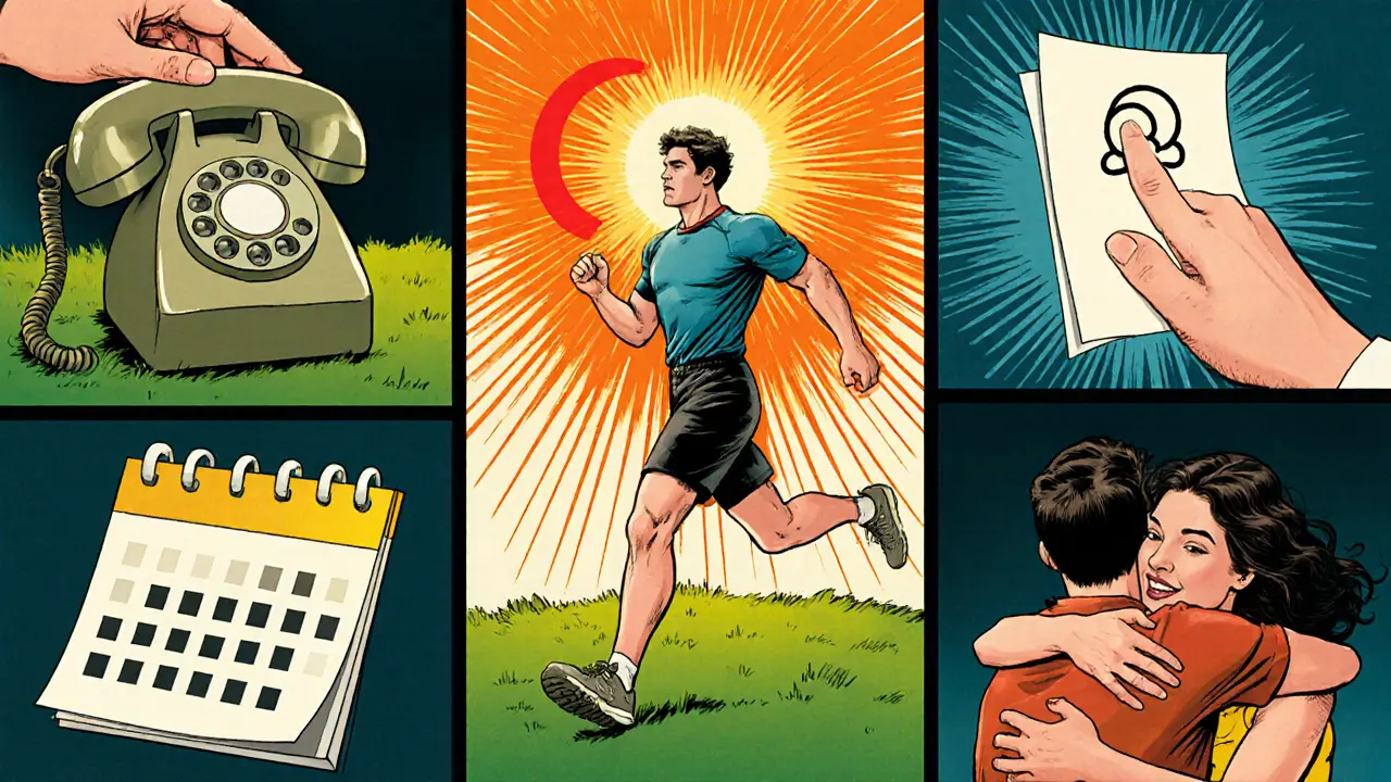 Podpora: telefon, přátelé, cvičení a plánovaná terapie.