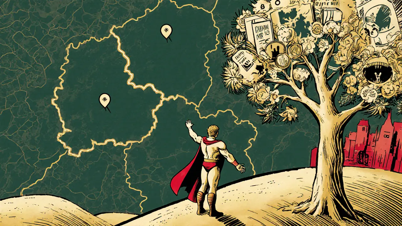 Mapa ČR s ikonami měst a postavou Self na kopci, symbolizující růst IFS.