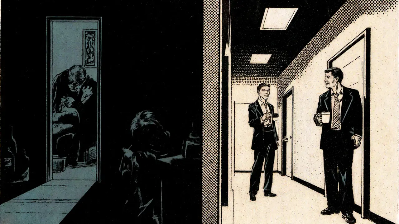 Dvojité zobrazení: osamělý pacient vs. pacient s podporou, znázorňující přechod k uzdravení.