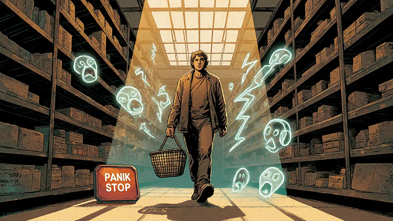 Osoba se vrací do supermarketu, kde jí předtím přišel panický záchvat.