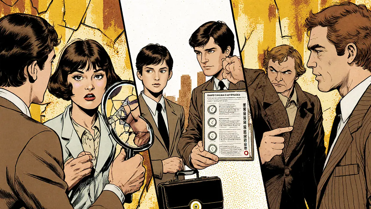 Tři odborníci na duševní zdraví jsou znázorněni v rozděleném panelu s symboly jejich přístupů.