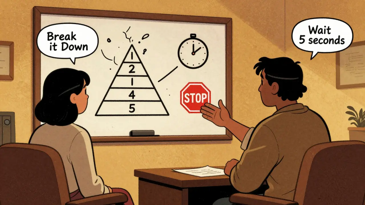 Terapeut a pacient spolu diskutují o nástrojích pro organizaci a řízení impulzů.