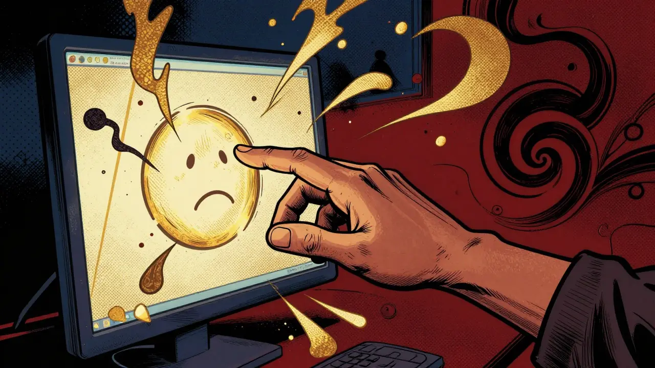 Ruce se dotýkají přes obrazovku počítače, symbolizující online podporu při poruchách příjmu potravy.