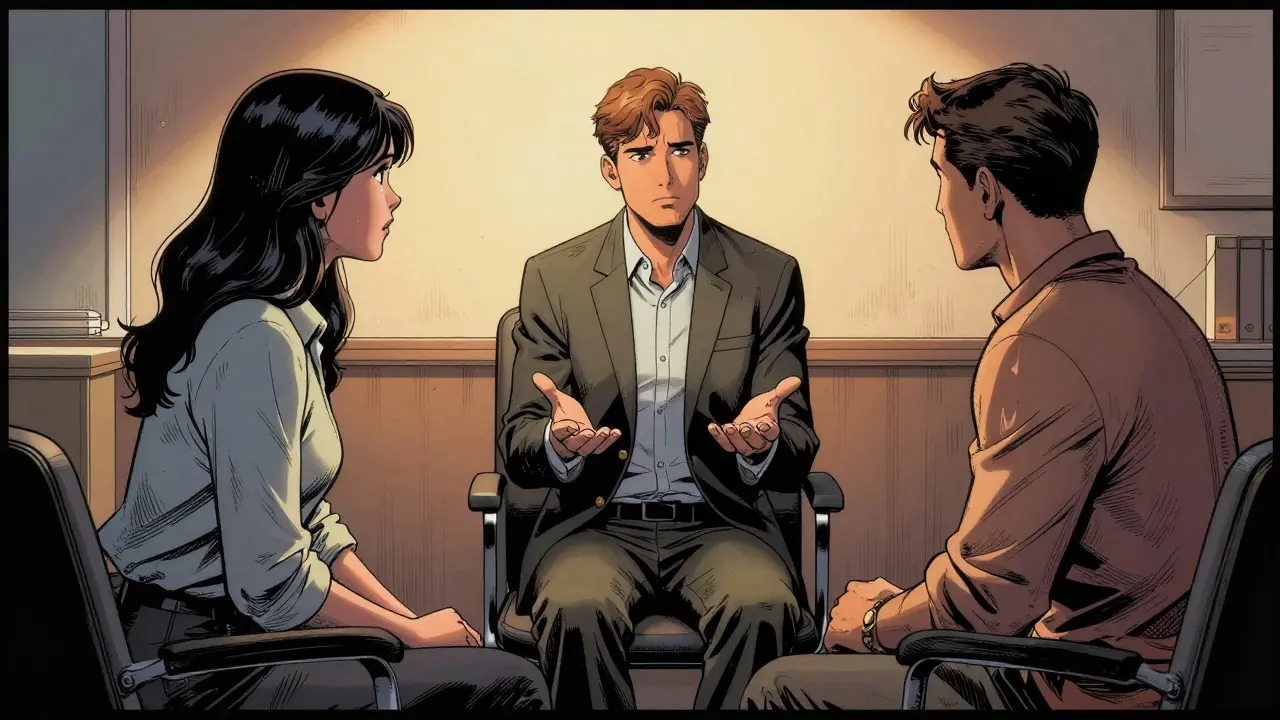 Terapeut pomáhá páru učit se nové komunikační dovednosti