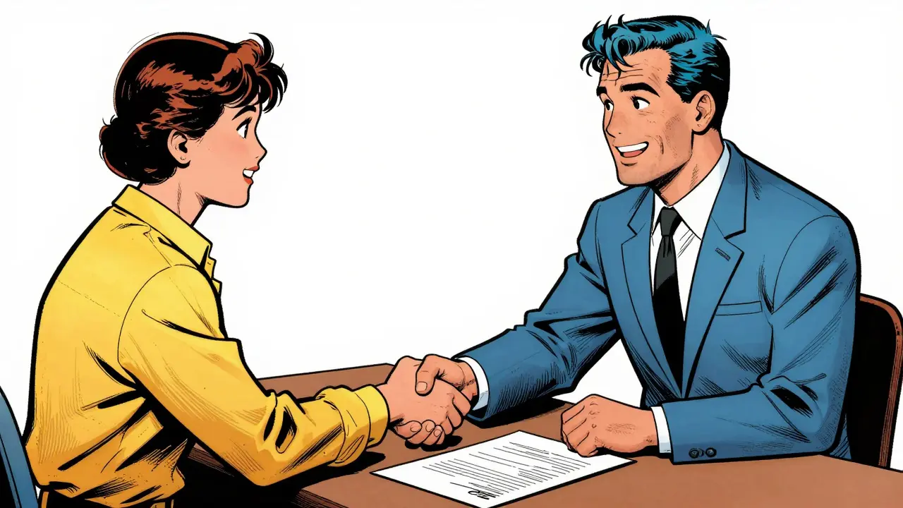 Klient a terapeut se domlouvají u stolu s lékařským potvrzením.