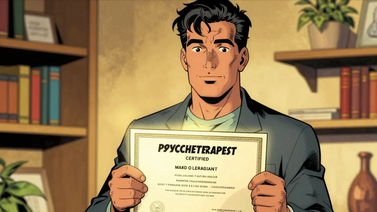 Certifikovaný terapeut s certifikátem v komickém stylu