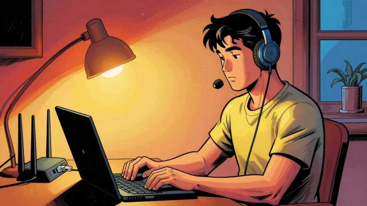 Dobře osvětlený pokoj připravený na online terapii s kabelem