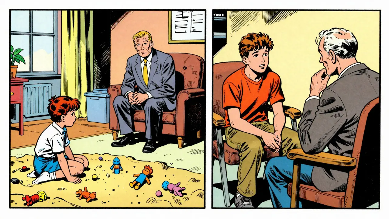 Srovnání hraní terapie a KBT pro děti v komiksu