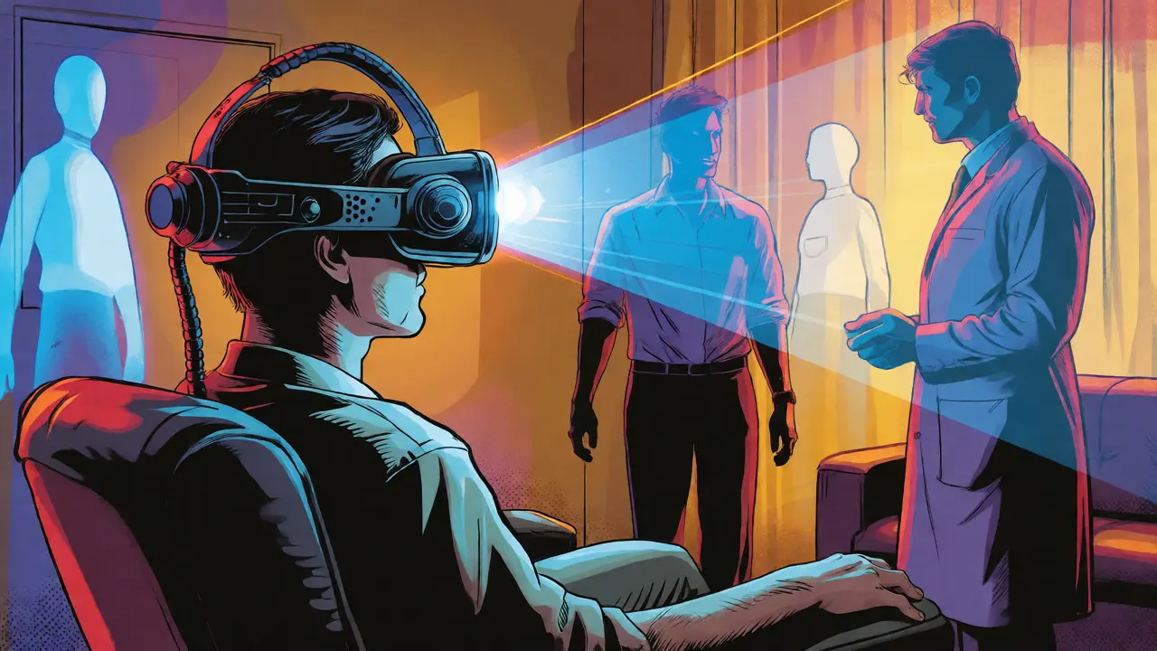 Pacient používající virtuální realitu při terapii ve stylu bronzového věku komiksů